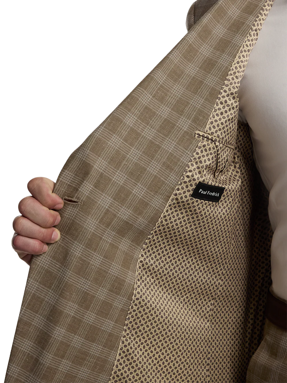 Plaid Cotton Blend Double Breasted Peak Lapel Suit Jacket - Brown Plaid - Image 4