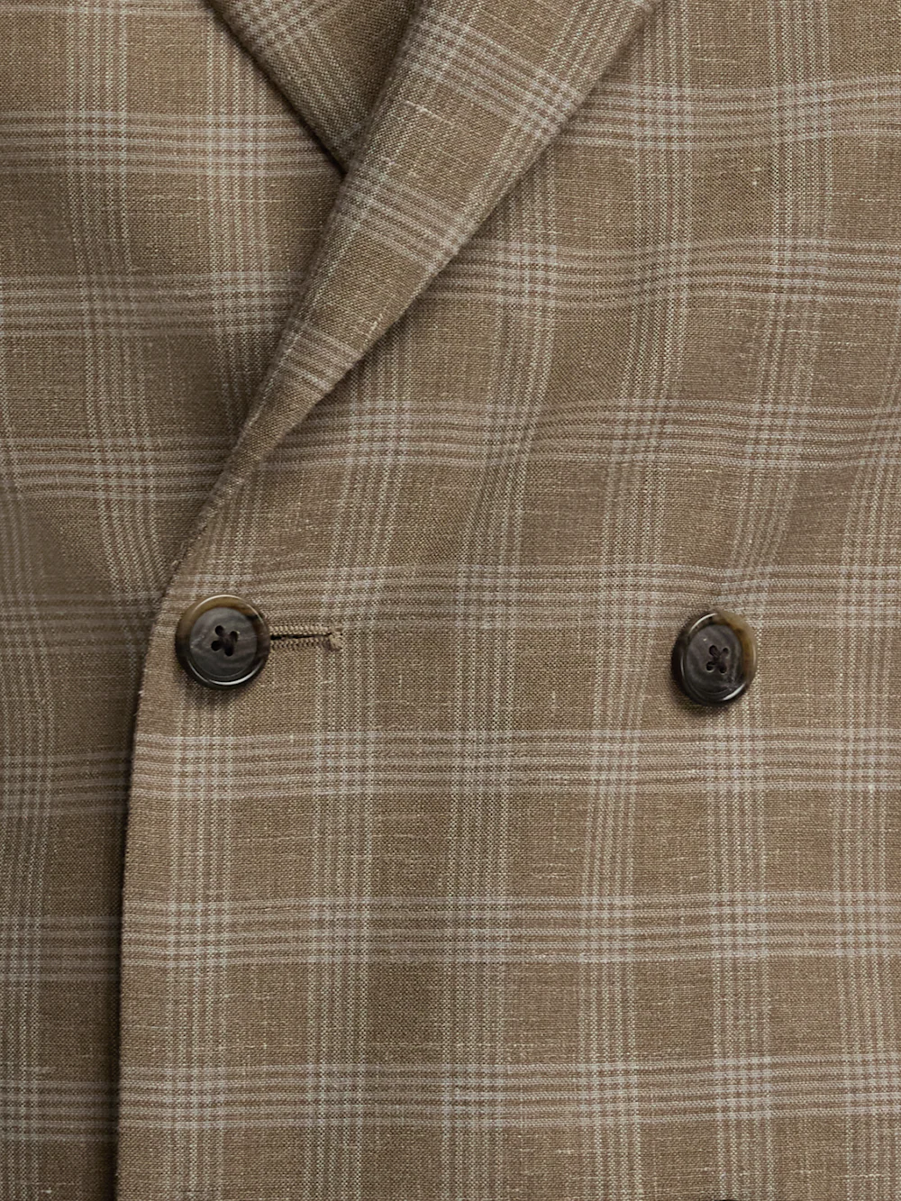 Plaid Cotton Blend Double Breasted Peak Lapel Suit Jacket - Brown Plaid - Image 5