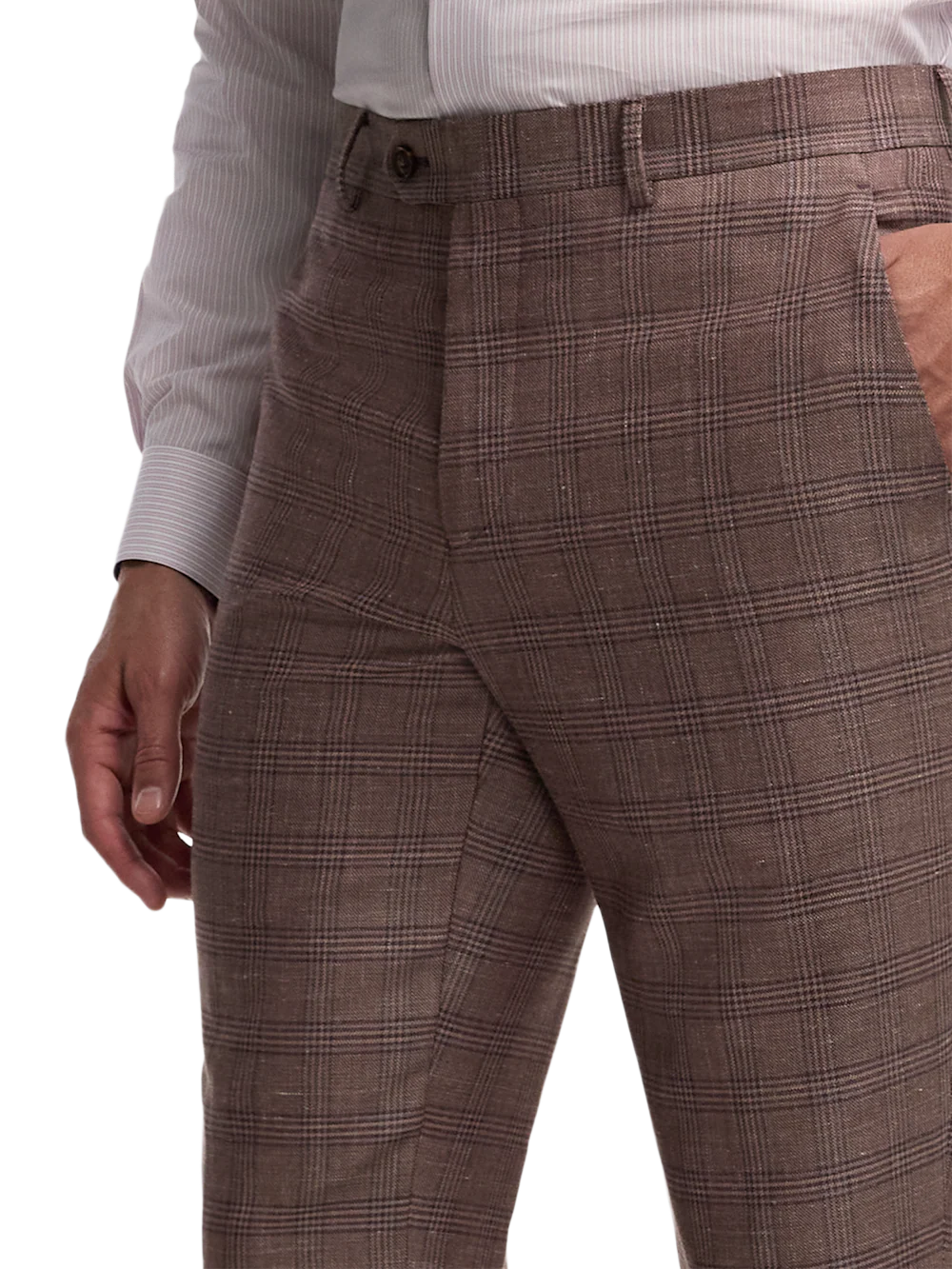 Plaid Linen Blend Flat Front Suit Pants - Wine Plaid - Image 3