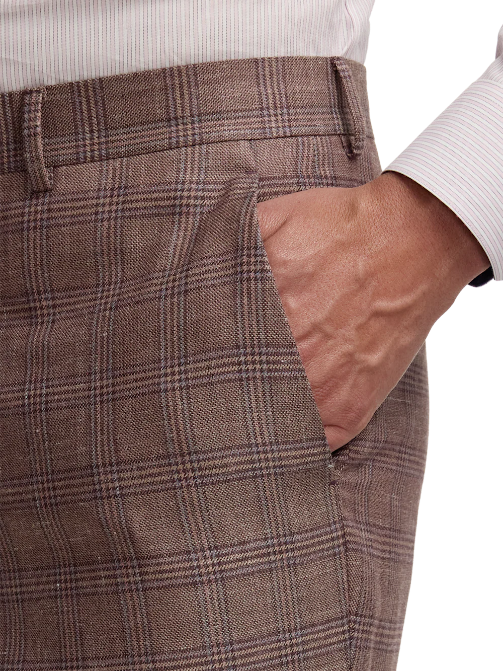 Plaid Linen Blend Flat Front Suit Pants - Wine Plaid - Image 4