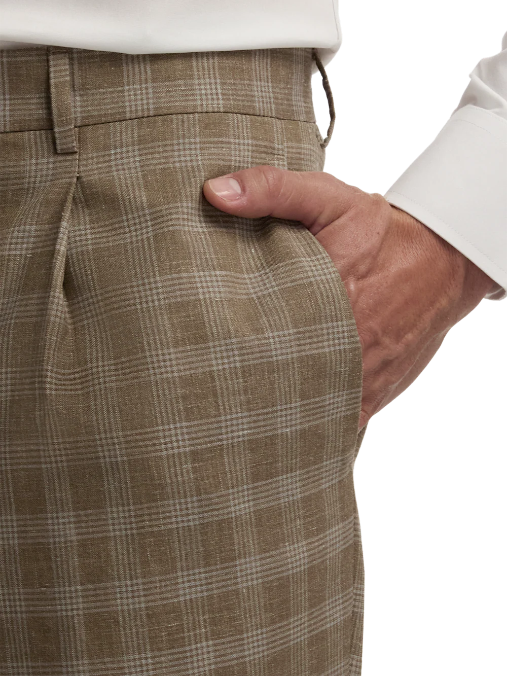 Plaid Cotton Blend Single Pleat Suit Pants - Brown Plaid - Image 4