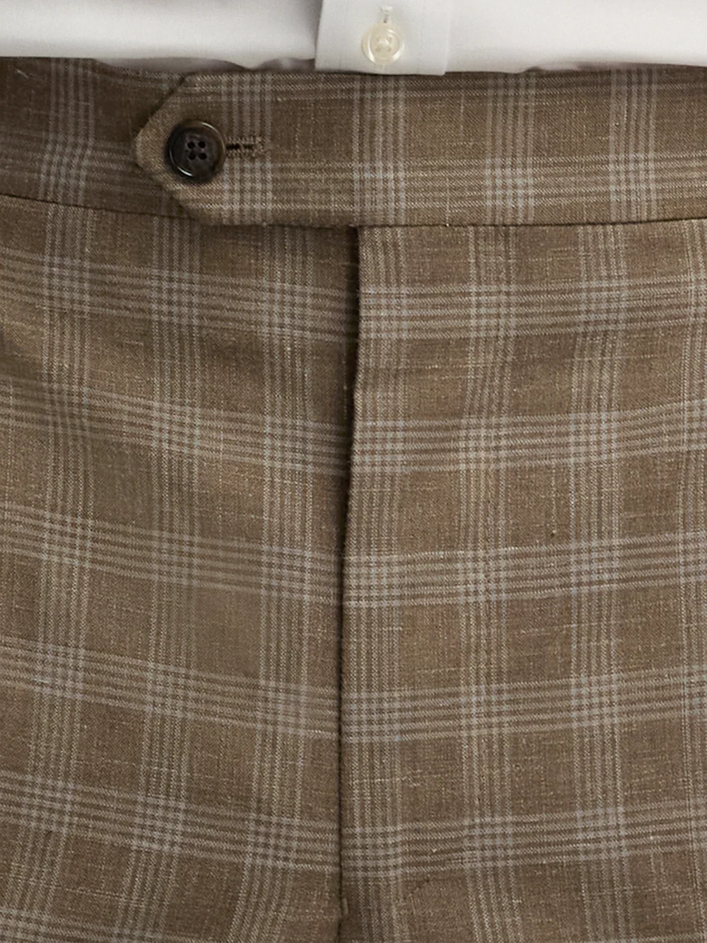 Plaid Cotton Blend Single Pleat Suit Pants - Brown Plaid - Image 5