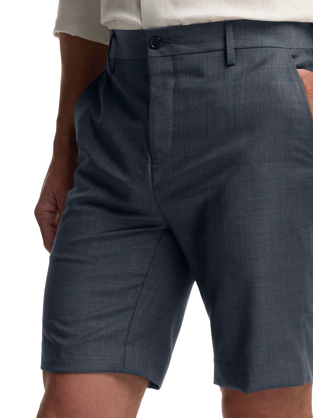 Wool Sharkskin Flat Front Shorts - Blue - Image 3
