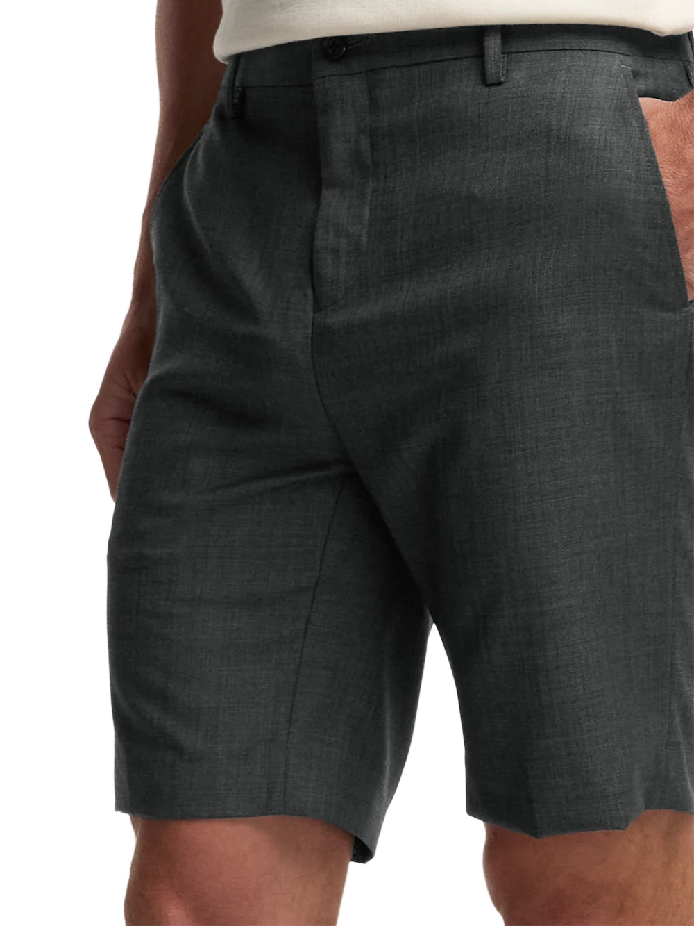Wool Sharkskin Flat Front Shorts - Charcoal - Image 3