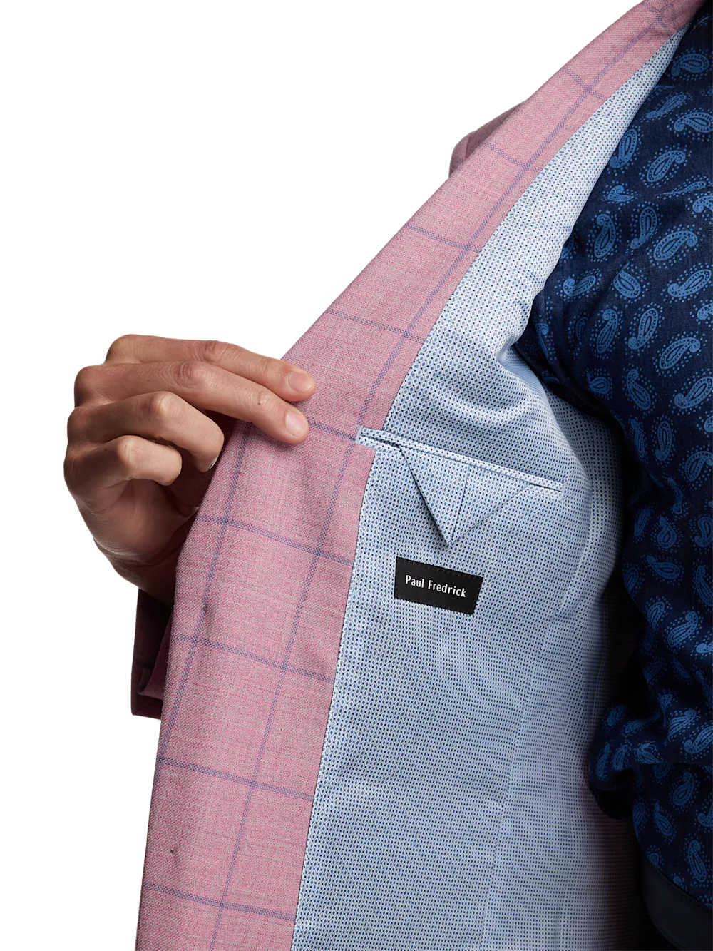 Wool Windowpane Single Breasted Notch Lapel Sport Coat - Pink/blue - Image 4