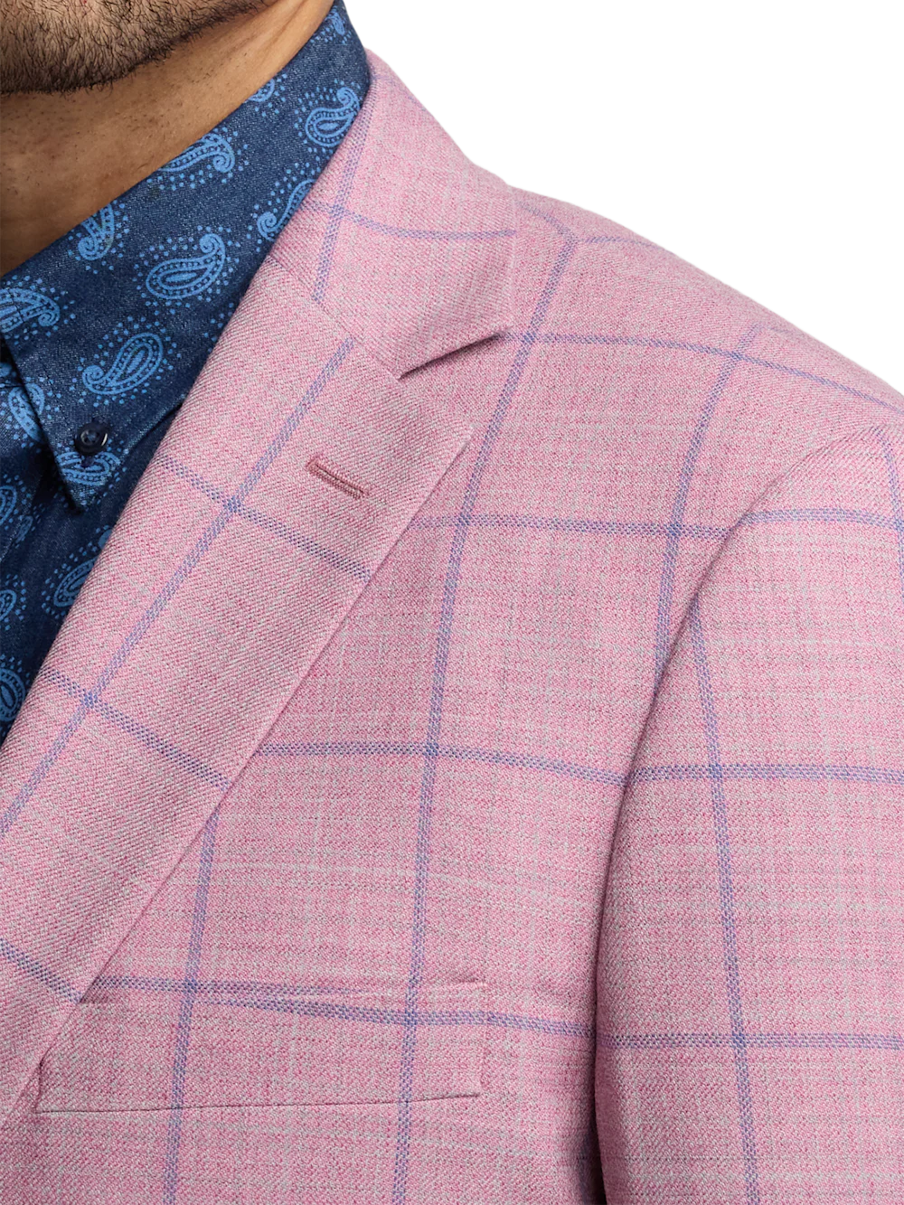 Wool Windowpane Single Breasted Notch Lapel Sport Coat - Pink/blue - Image 6